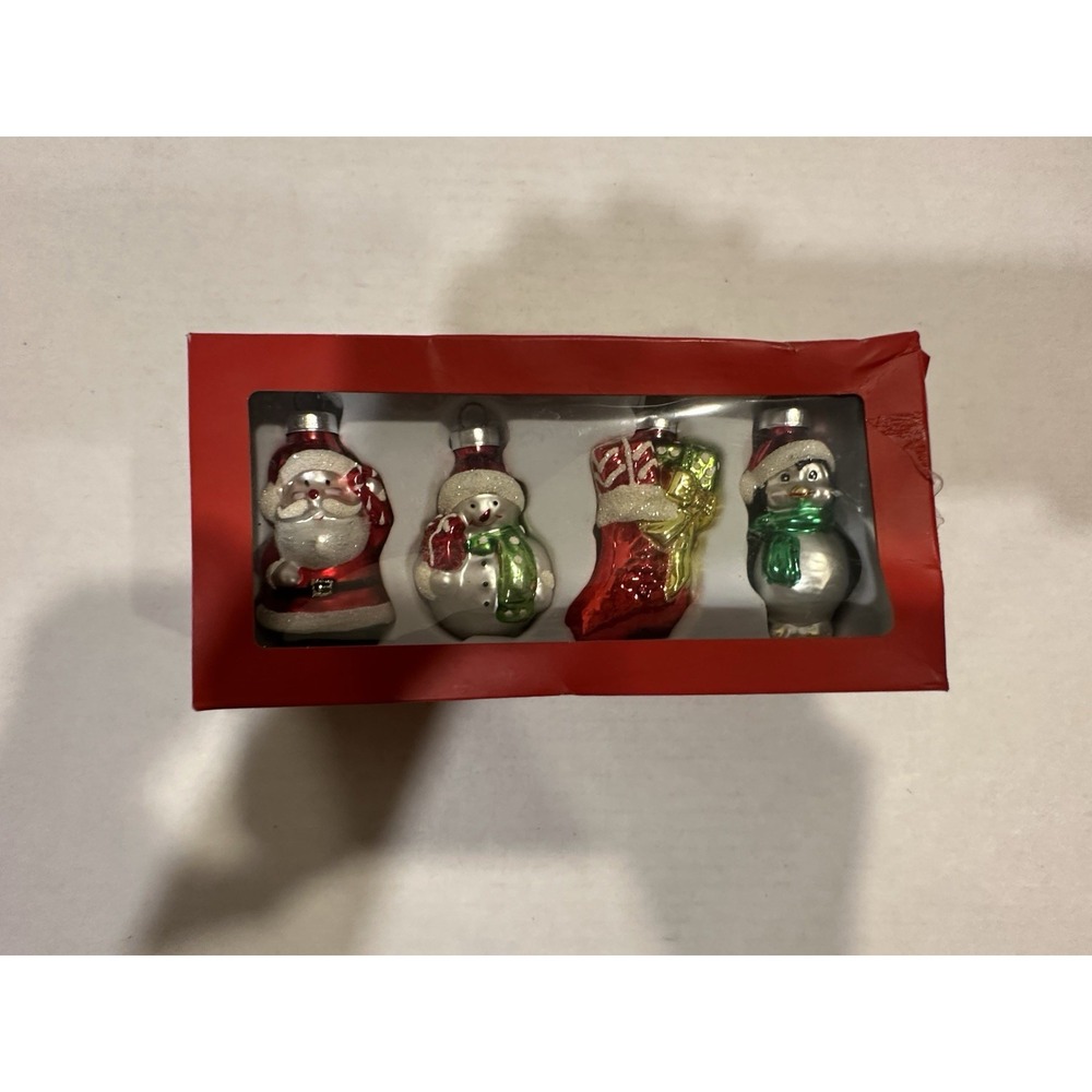 Crate And Barrel Holiday Vintage Glass Ornaments Santa Snowman Penguin Stocking